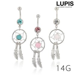 【14G】サークル&リーフジュエルバナナバーベルボディピアス・へそピアス(3色あり)