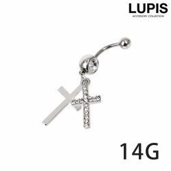 【14G】クロス&ジュエルバナナバーベルボディピアス・へそピアス