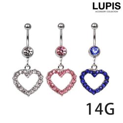 【14G】ハート＆ジュエルバナナバーベルボディピアス・へそピアス(3色あり)