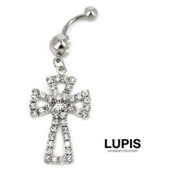 【14G】クロスパヴェ＆ジュエルバナナバーベルボディピアス・へそピアス