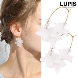 ホワイトフラワービーズフープピアス 激安ピアスの通販販売 ルピス Lupis