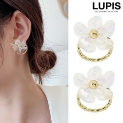 クリアフラワー×オーバルバックキャッチピアス