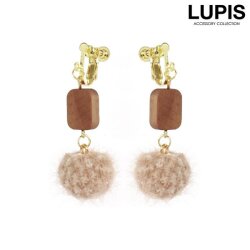 ウッド×ファーボールイヤリング