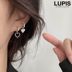 アシンメトリーメタルハートフープピアス