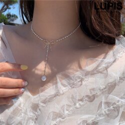 パール×リボンY字ネックレス