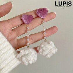 ハート×ポンポンパールチェーンイヤリング