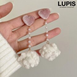 ハート×ポンポンパールチェーンイヤリング