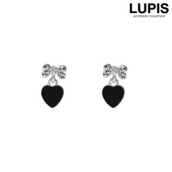 リボン×ハートモノトーンピアス