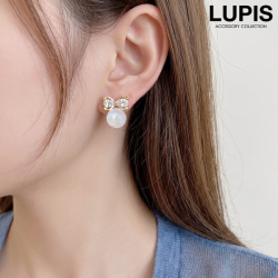 リボン×オーロラパールピアス