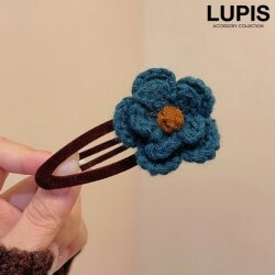 毛糸編みフラワーベロア調ぱっちんヘアピン