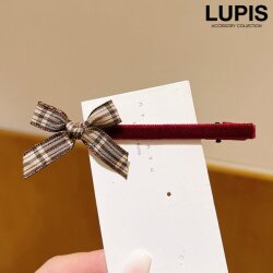 チェック柄リボンベロア調ヘアクリップ