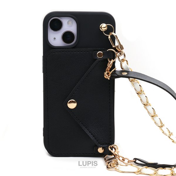 ⭐️ストラップおまけ⭐️LOUVINI スマホケース iPhone 14 Pro レザー調カードポケットショルダーiPhoneケース【iPhone14