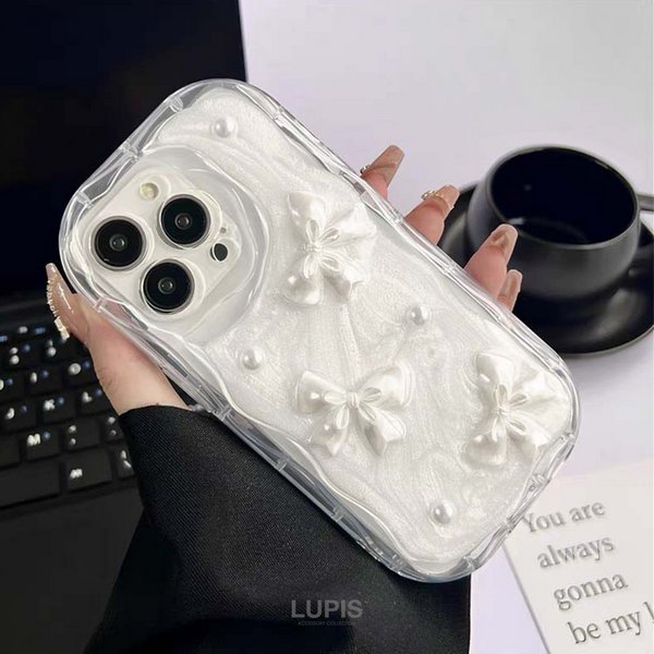リボンとパールのiPhoneケース パールリボンiPhoneケース【iPhone14・iPhone15】 - iphoneケースを