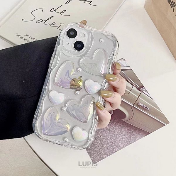 iPhone14用クリアケース ハートデザイン オーロラハートクリアiPhoneケース【iPhone14・iPhone15】 - iphone