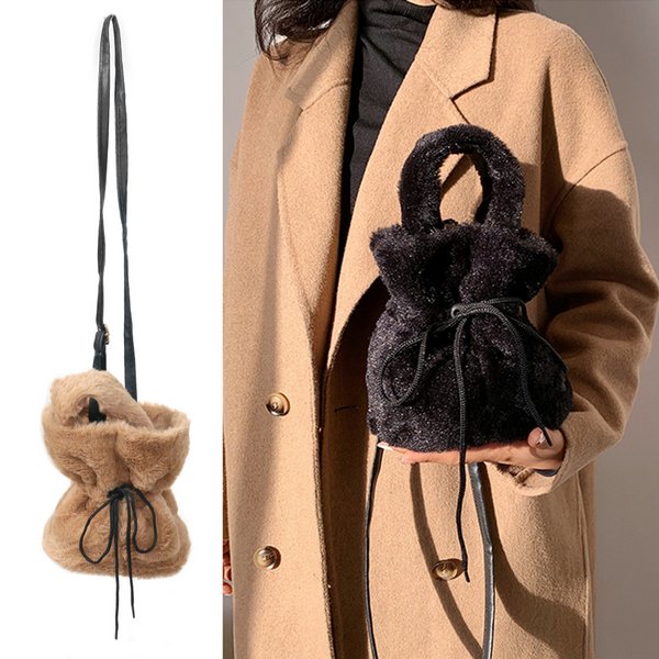 ラウンド巾着ファーハンドバッグ - ハンドバッグを激安で通販販売