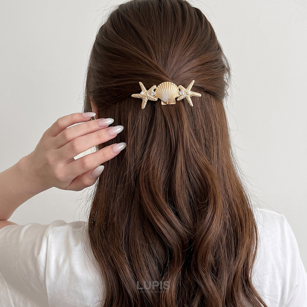 シェル＆スターフィッシュヘアバレッタ - ヘアアクセサリーを激安で
