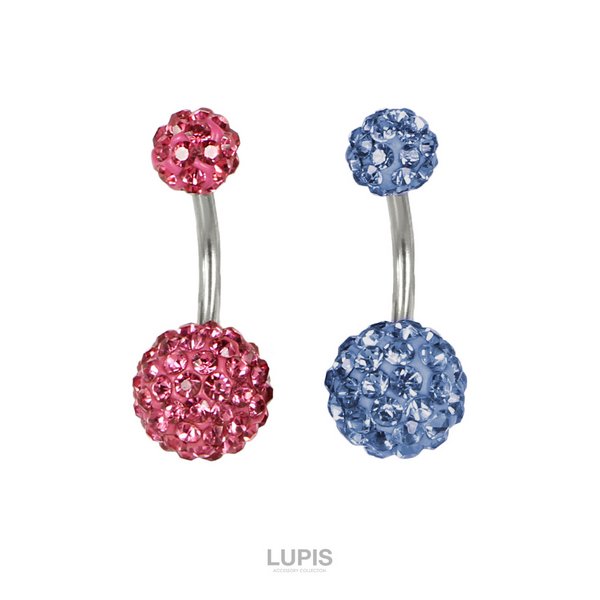 14G】カラーパヴェバナナバーベルボディピアス・へそピアス/ボディピ 
