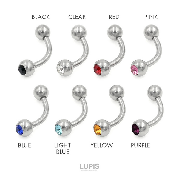 14G】ダブルジュエルバナナバーベル・へそピアス/ボディピ/ジュエル
