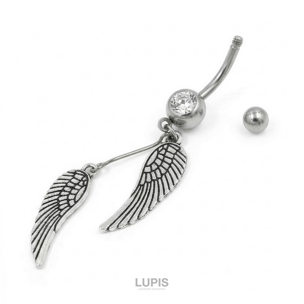 14G】ツインウイングバナナバーベルボディピアス・へそピアス/ボディピ