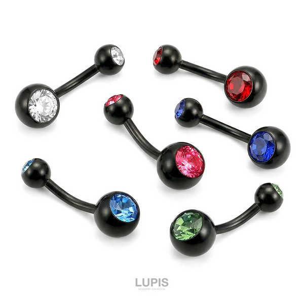 14G】ブラックジュエルバナナバーベルボディピアス・へそピアス