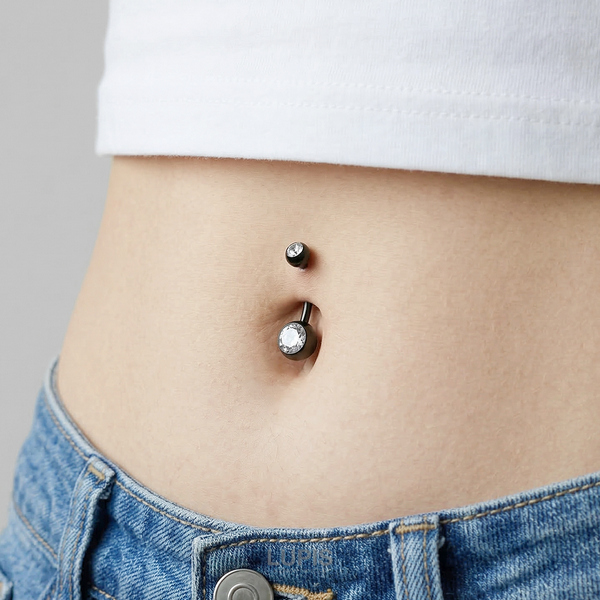 14G】ブラックジュエルバナナバーベルボディピアス・へそピアス
