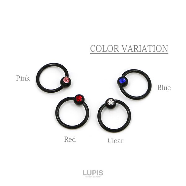 14G】ブラックジュエルキャプティブビーズリングボディピアス