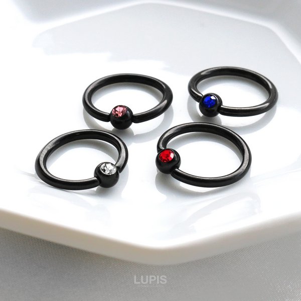 14G】ブラックジュエルキャプティブビーズリングボディピアス