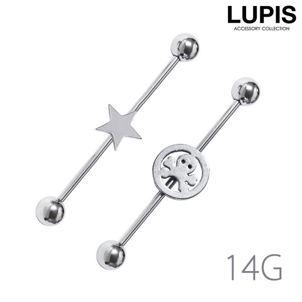 14g スター スカルインダストリアルロングバーベルボディピアス ボディピ 軟骨ピアス インダストリアル へそピアス ヘソピ ボディピアス激安通販 ルピス Lupis