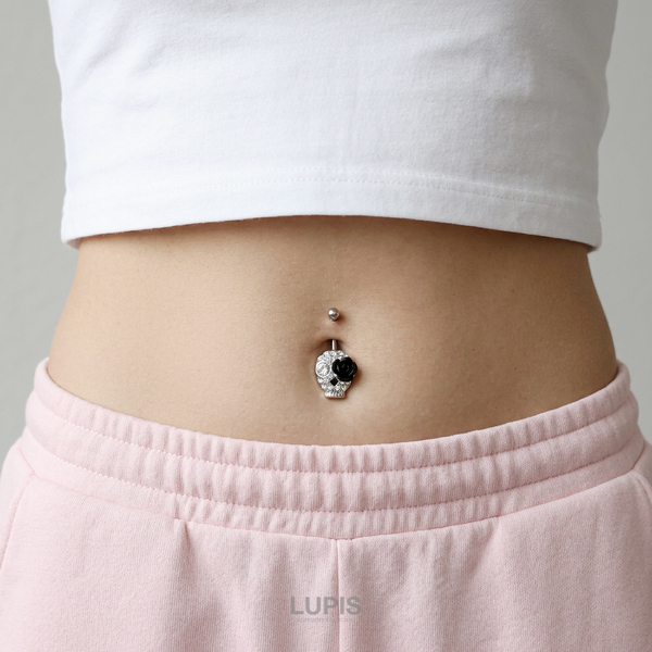 14G】パヴェスカルフラワーバナナバーベルボディピアス・へそピアス