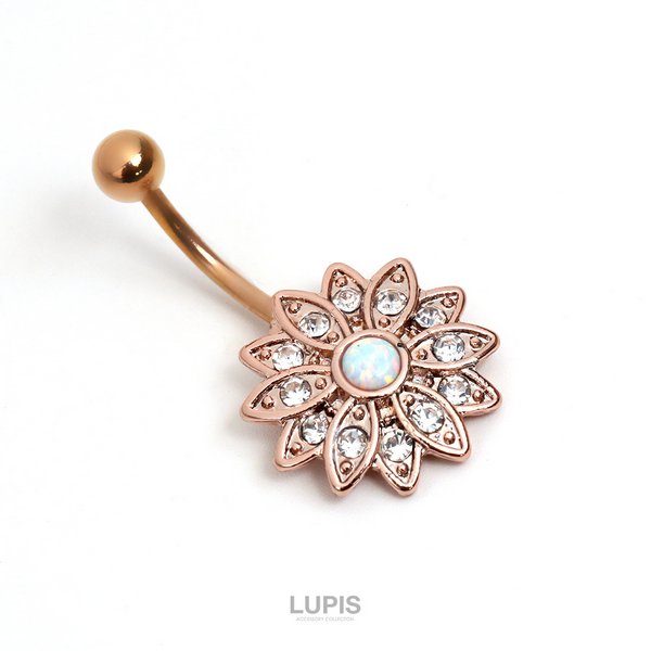 14G】サンゴールドフラワーバナナバーベルボディピアス・へそピアス