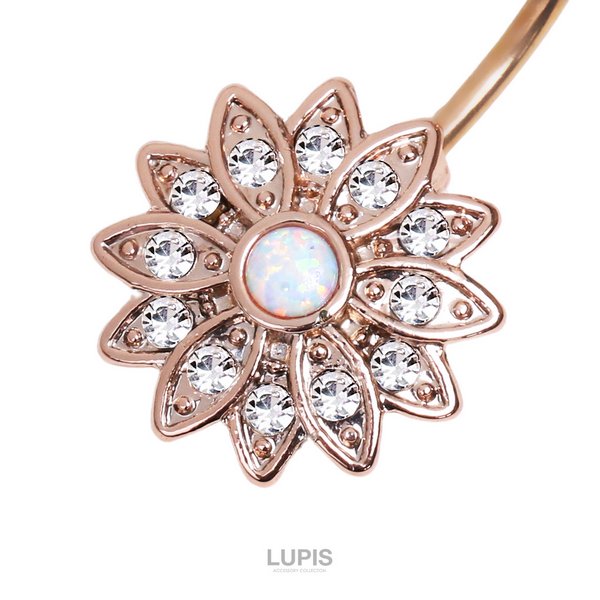 14G】サンゴールドフラワーバナナバーベルボディピアス・へそピアス