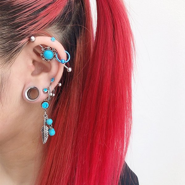 14G】ターコイズインダストリアルロングストレートバーベルボディ