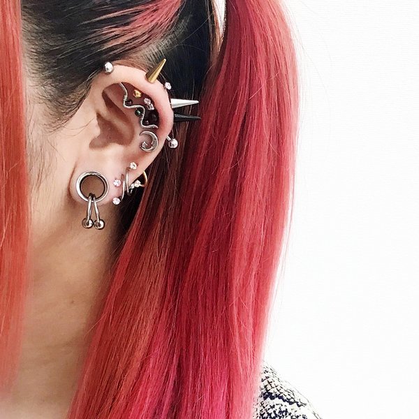 14G】ウェーブ×ビーズインダストリアルロングバーベルボディピアス