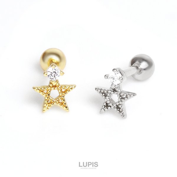 16G】ワンポイントスターストレートバーベルボディピアス/ストレート