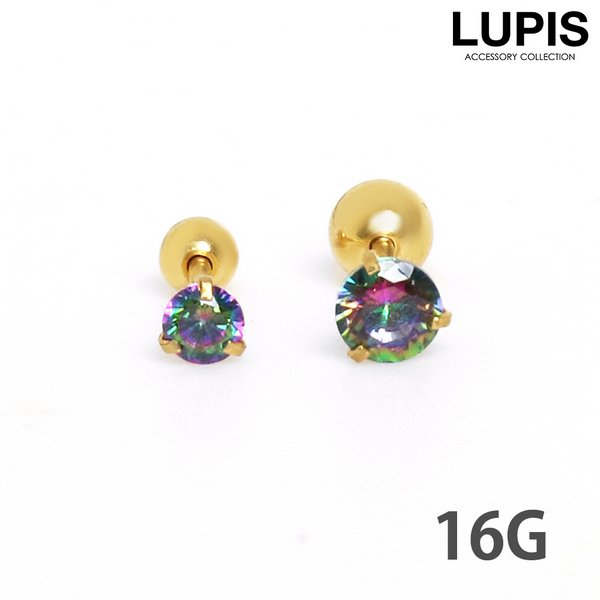 16G】レインボーダークストーンストレートバーベルボディピアス/軟骨