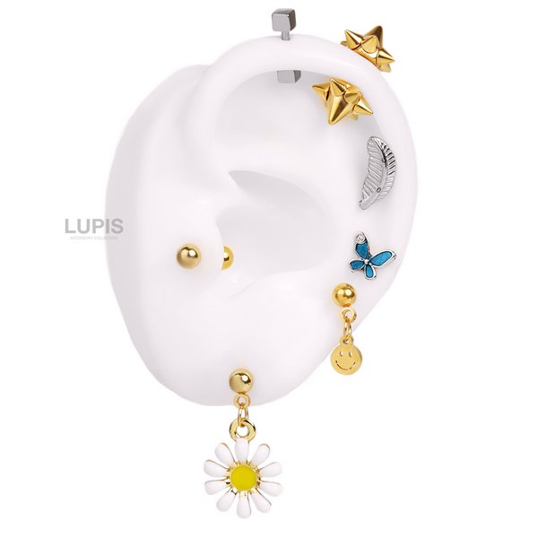 20G】スター×フラワーチャームストレートバーベルボディピアス