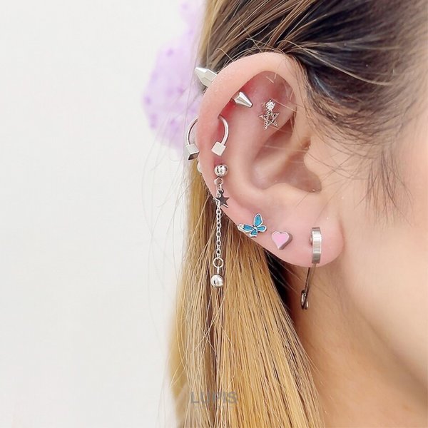 18G】スター×チェーンストレートバーベルボディピアス/ストレート