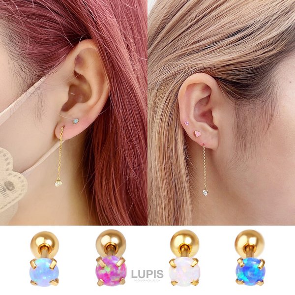 16G】オーロラカラーストーンストレートバーベルボディピアス