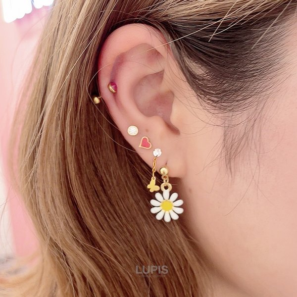 16G】ポップハートストレートバーベルボディピアス/ストレートバーベル