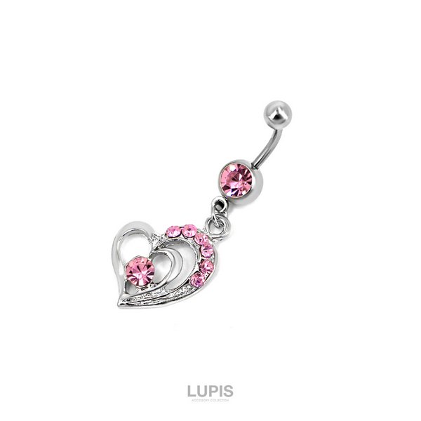 FOTUS フェトウス 胎児ピアス ピンク サイバー Y2K 2連オープンハート＆ジュエルバナナバーベル14Gボディピアス・へそ