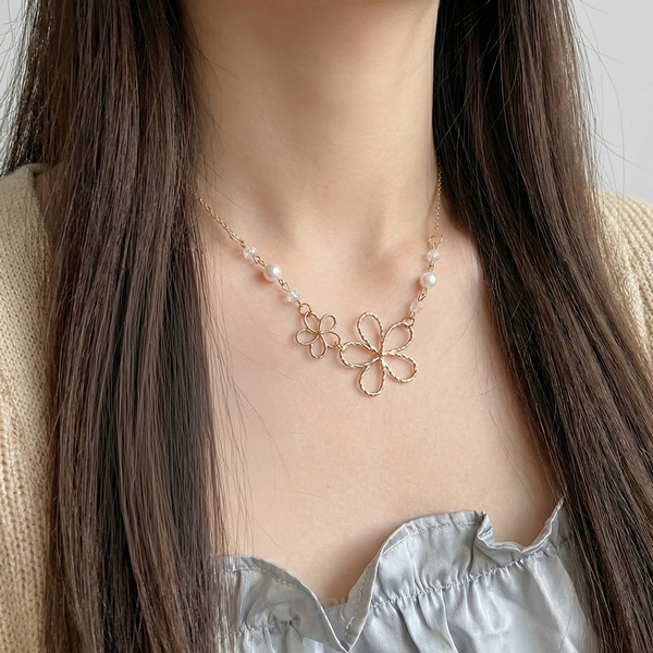 ゴールドフラワーパールネックレス - ネックレスを激安で通販販売