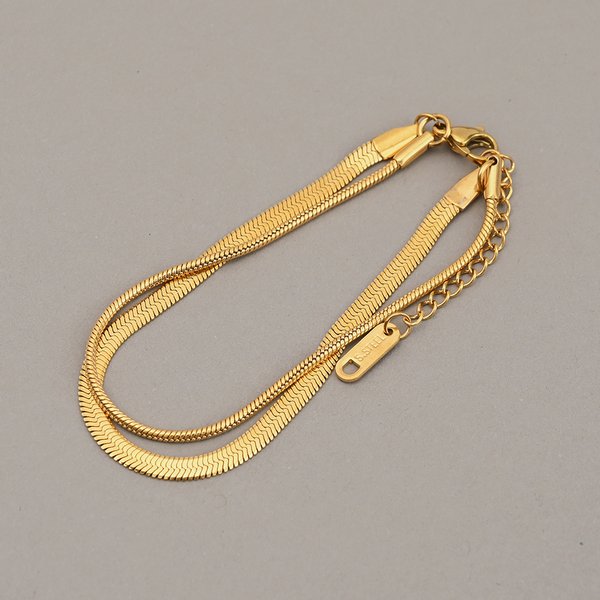 金属アレルギー対応 316L】2連スネークチェーンステンレスブレスレット