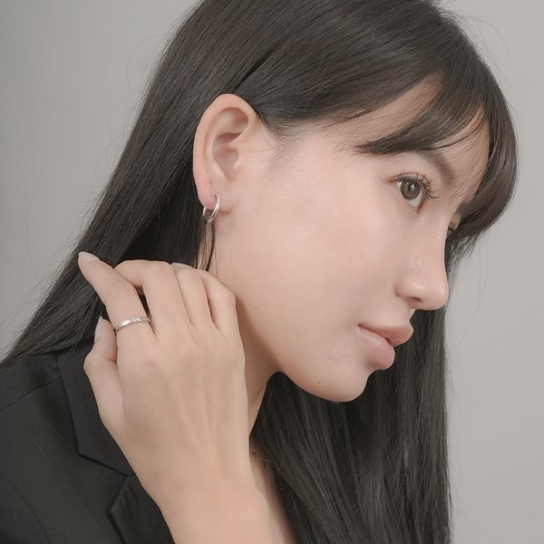金属アレルギー対応 316L】ジルコニアステンレスフープピアス - リング
