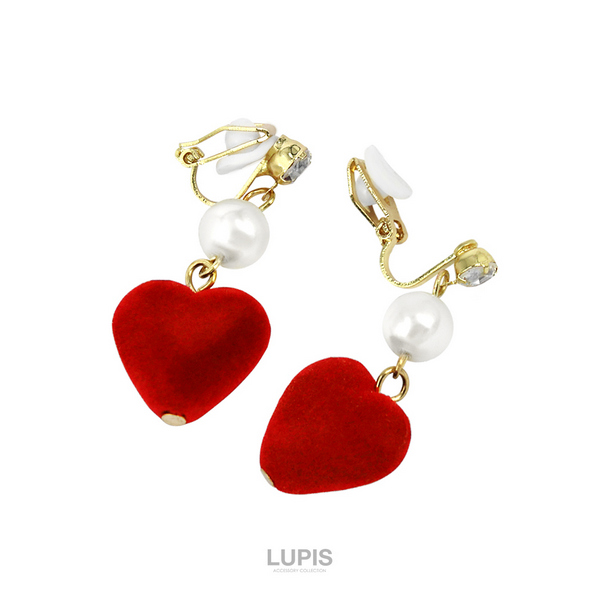 ピアス　ハート　フロッキー　赤　リボン　ビジュー　パール　バレンタイン　結婚式 クラシカルフロッキーハートイヤリング | 激安イヤリングの通販販売