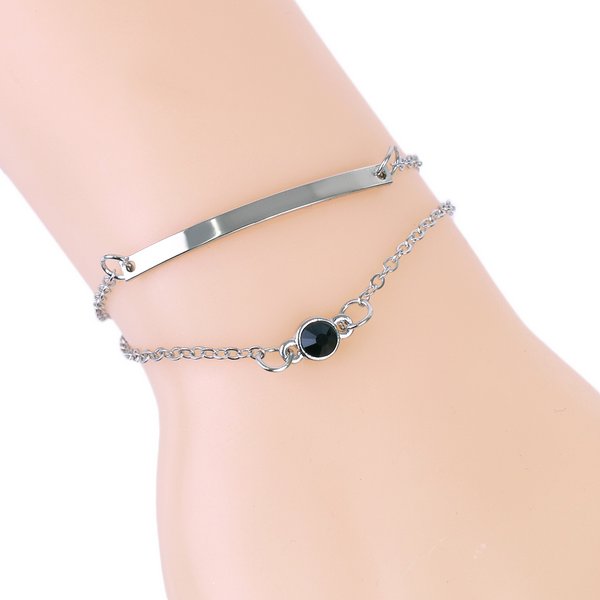 メタルプレート×ブラックストーン2連ブレスレット
