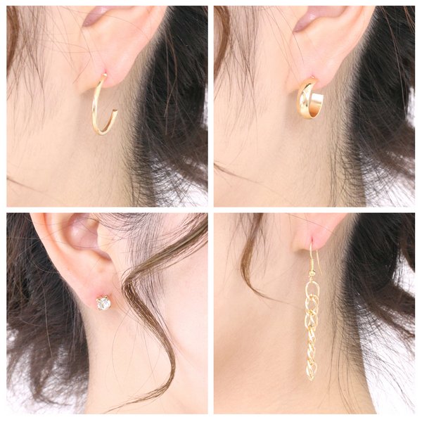 フープ×チェーン×ストーンピアスセット | 激安ピアスの通販販売