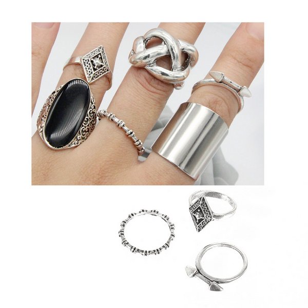ブラックオーバルエスニックリングセット - リング（指輪）を