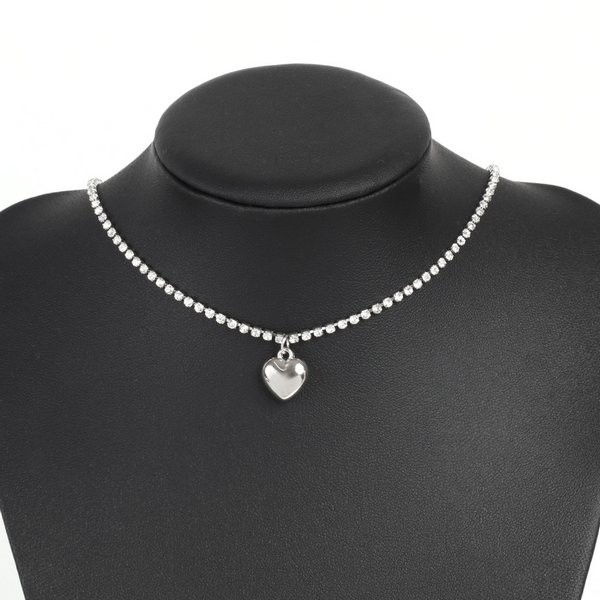 ハート×ラインストーンネックレス - ネックレスを激安で通販販売