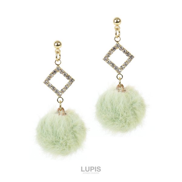 スクエアフレーム×ポンポンファーピアス | 激安ピアスの通販販売  