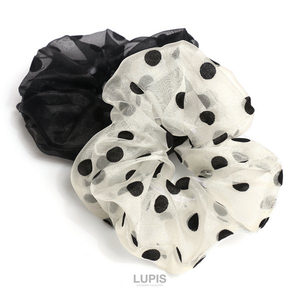 ドット柄オーガンジーボリュームシュシュ - ヘアアクセサリーを